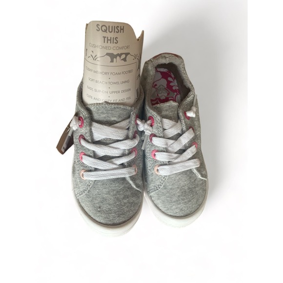 NEW Roxy Girl’s Bayshore Slip-On Shoes, Gray & Pink, Size 12 - Picture 2 of 5
